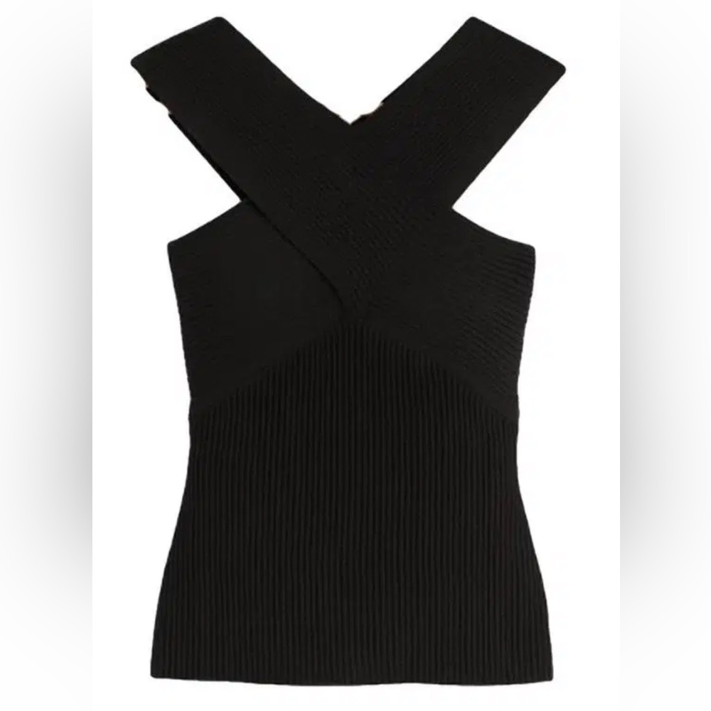 Maje Black Crisscross Ribbed Knit Tank Top